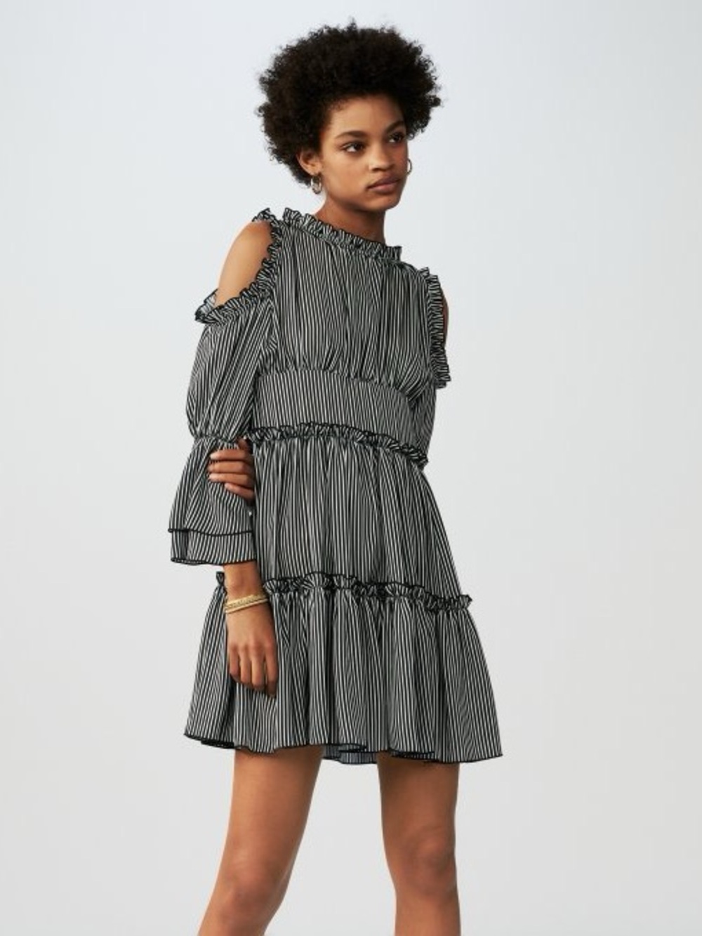Maje Radise Cold Shoulder Striped Dress